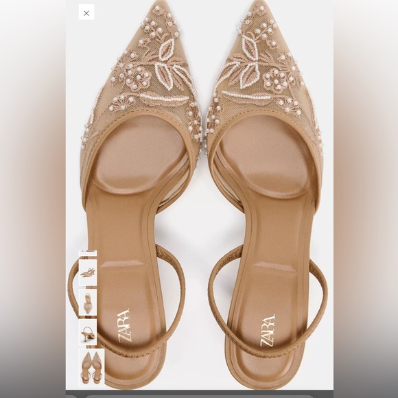 Zara Tan Embroidered Slingback Heels - Picture 6 of 6